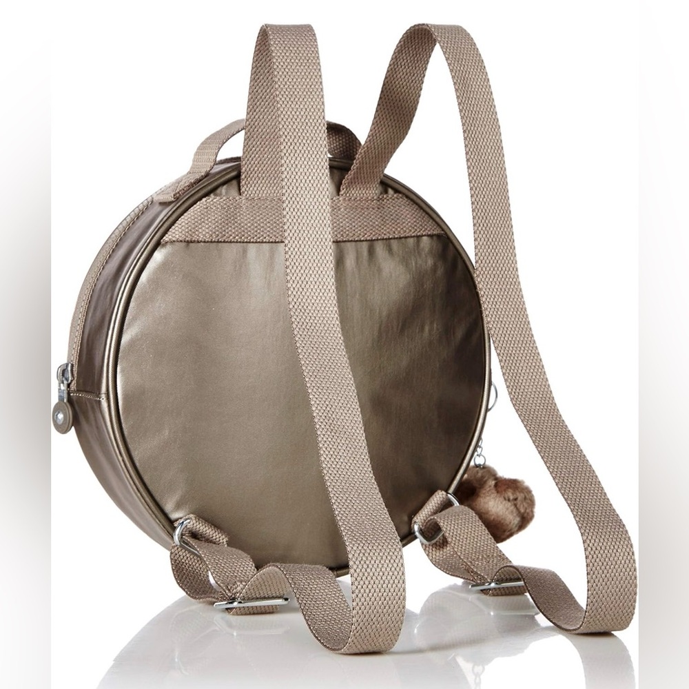 •KIPLINGS•NWT “RANI” METALLIC PEWTER ROUND CIRCULAR BOOKBAG - Picture 3 of 15